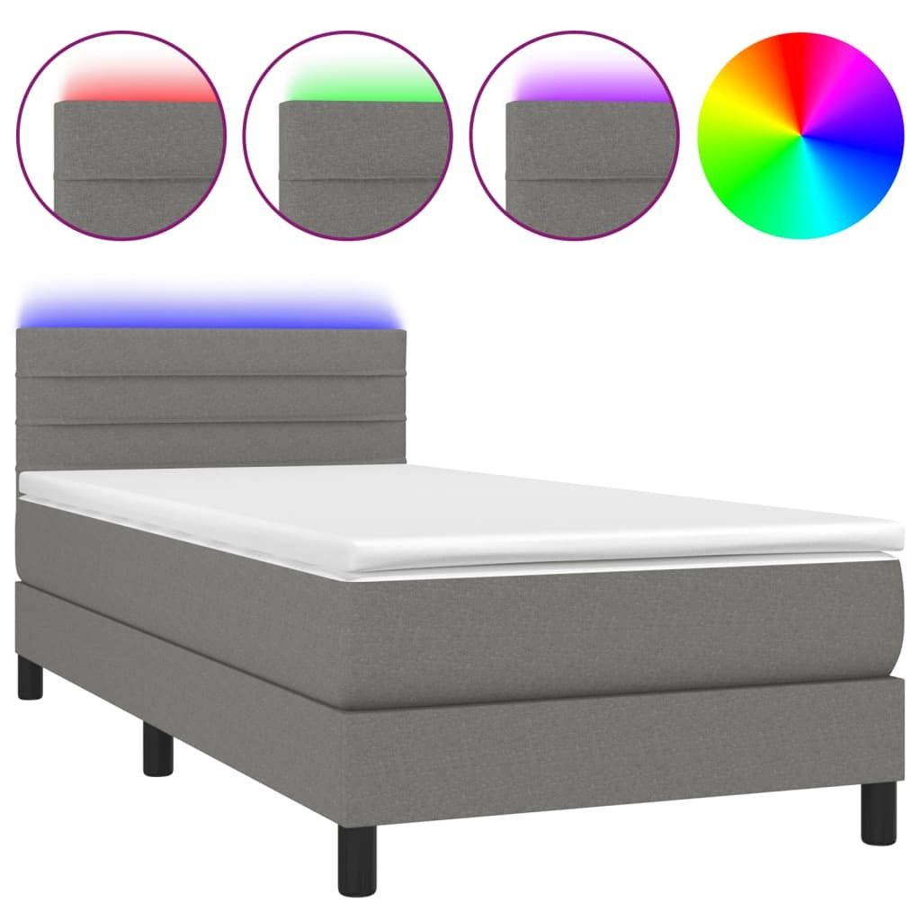 vidaXL Boxspringbett mit Matratze & LED Dunkelgrau 80x200 cm Stoff