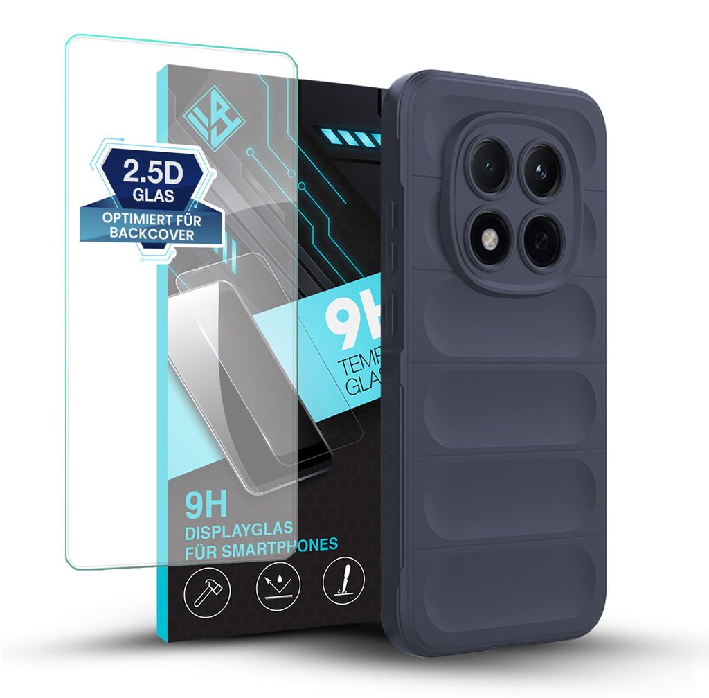Handy Hülle für Xiaomi Redmi Note 15 Pro+ 5G mit 9H Displayglas Displayschutz Plus Grip Case Cover Schutzhülle Softgrip Farbe: Dunkelblau