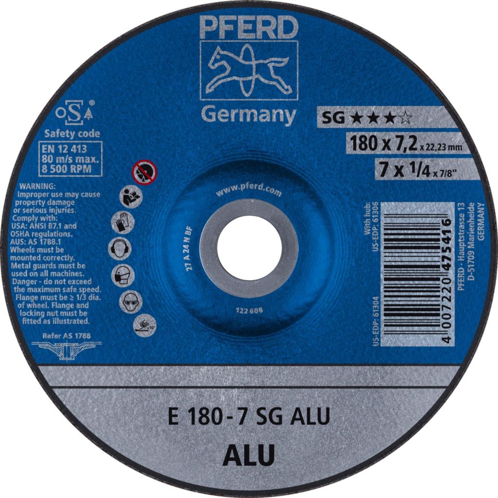 PFERD 62217622, Schneidedisk, Aluminium, Nicht-eisenhaltiges Metall, 18 cm, Jede Marke, Flache Mitte, 2,22 cm