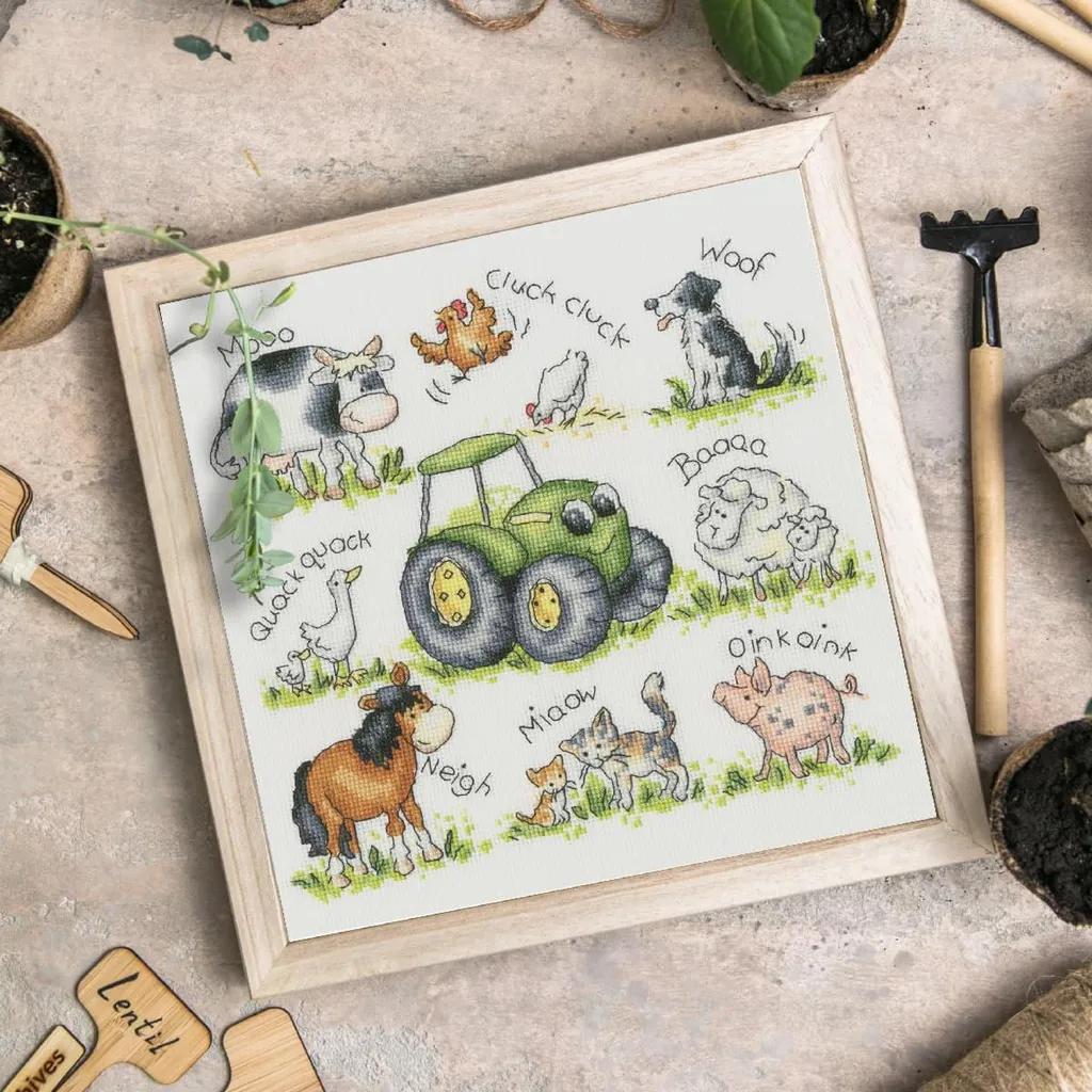 Kit Point de Croix Compté Amis de la Ferme - Broderie Décorative 26x26cm - 2