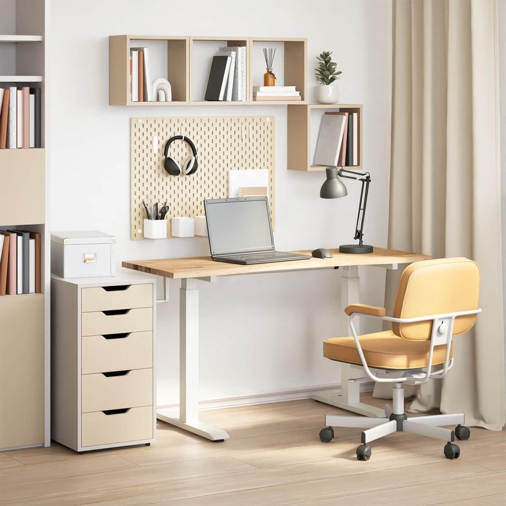 "Schlussverkauf" Schreibtisch 1 Person - Computertisch Bürotisch - Weiß und Natur 140x60 cm Massivholz Eiche C17257