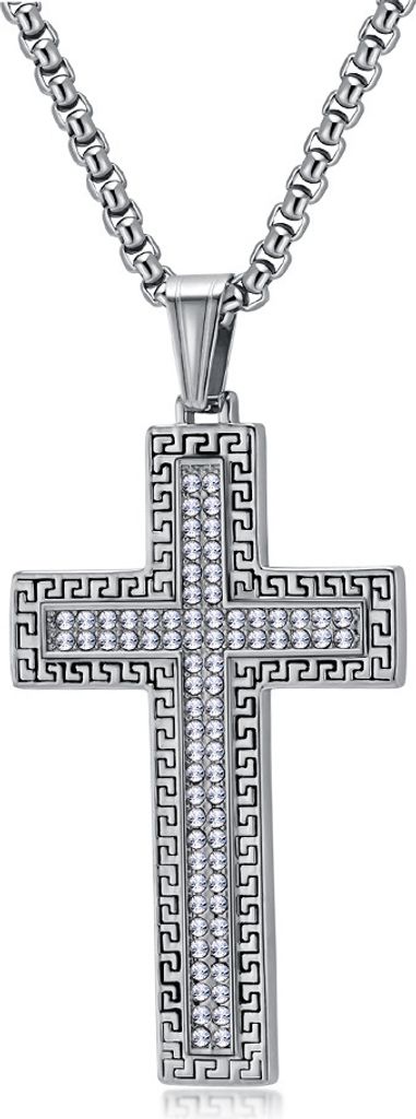 INF Kreuzkette mit Kette Schwarz Silber