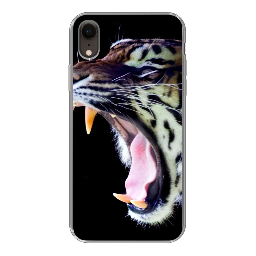MuchoWow Handyhülle Schutzhülle Hülle für iPhone XR Brüllender Tiger auf schwarzem Hintergrund Silikon Softcase Handy Hülle