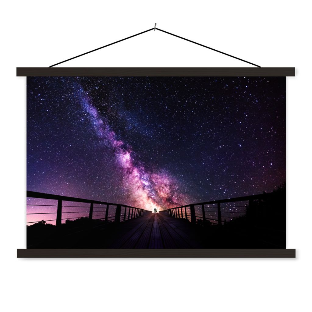 MuchoWow Textilposter Universum - Galaxie - Lila - Jungen - Mädchen - Kinder 120x80 cm mit schwarzem Rahmen - Wanddeko