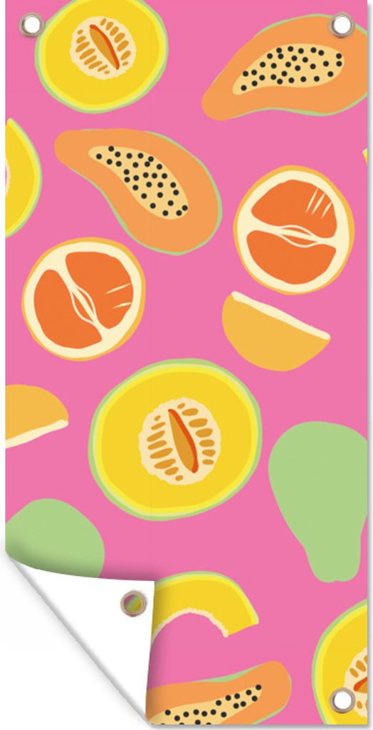 MuchoWow 30x60 cm Outdoor-Poster Gartendeko Sichtschutz Garten Poster für den Garten Obst - Muster - Rosa