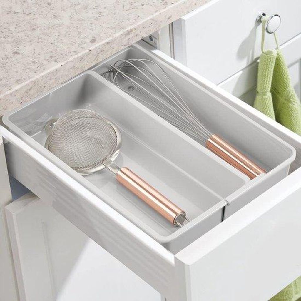 Kompakte Kunststoff-Küchenladeschublade Organizer Lichtgrau