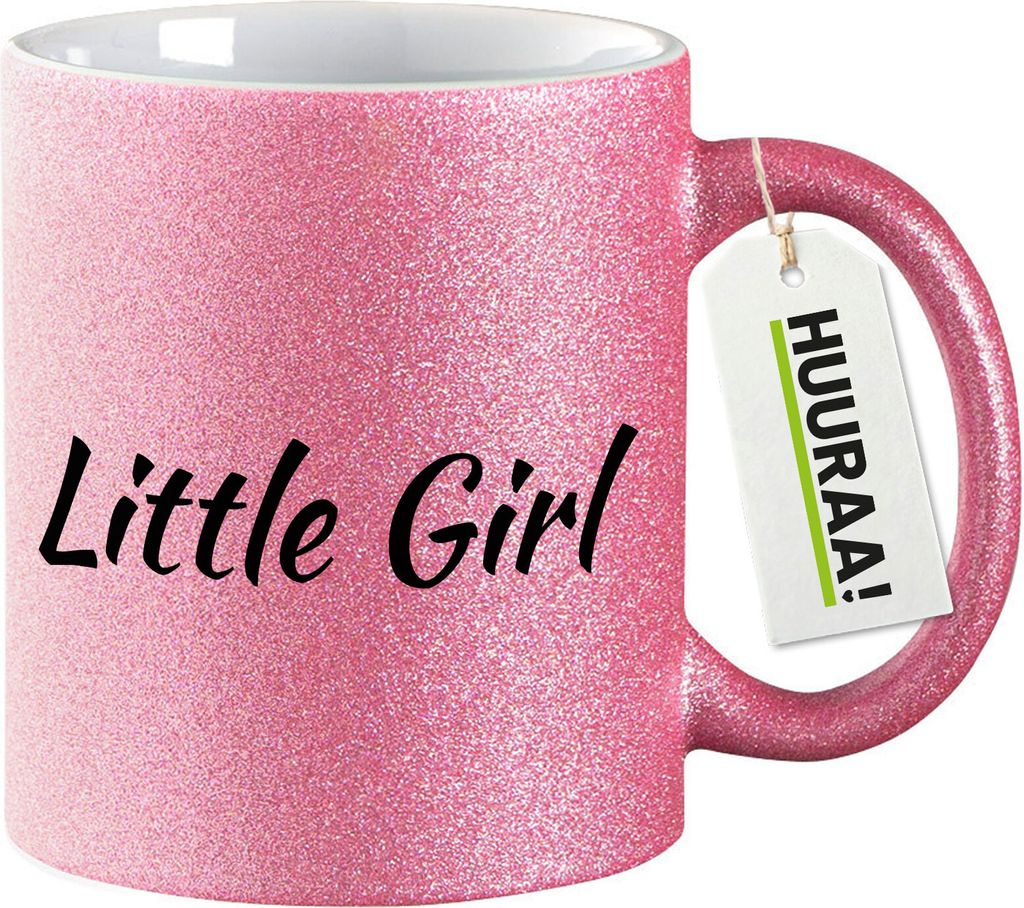 Huuraa Glitzertasse Little Girl Schriftzug 330ml Pink Keramik Kaffeebecher Geschenkidee