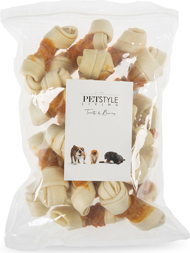 Petstyle Living Geknoteter Kauknochen mit Huhn - Hundesnack - 20 Stück - 10-11cm