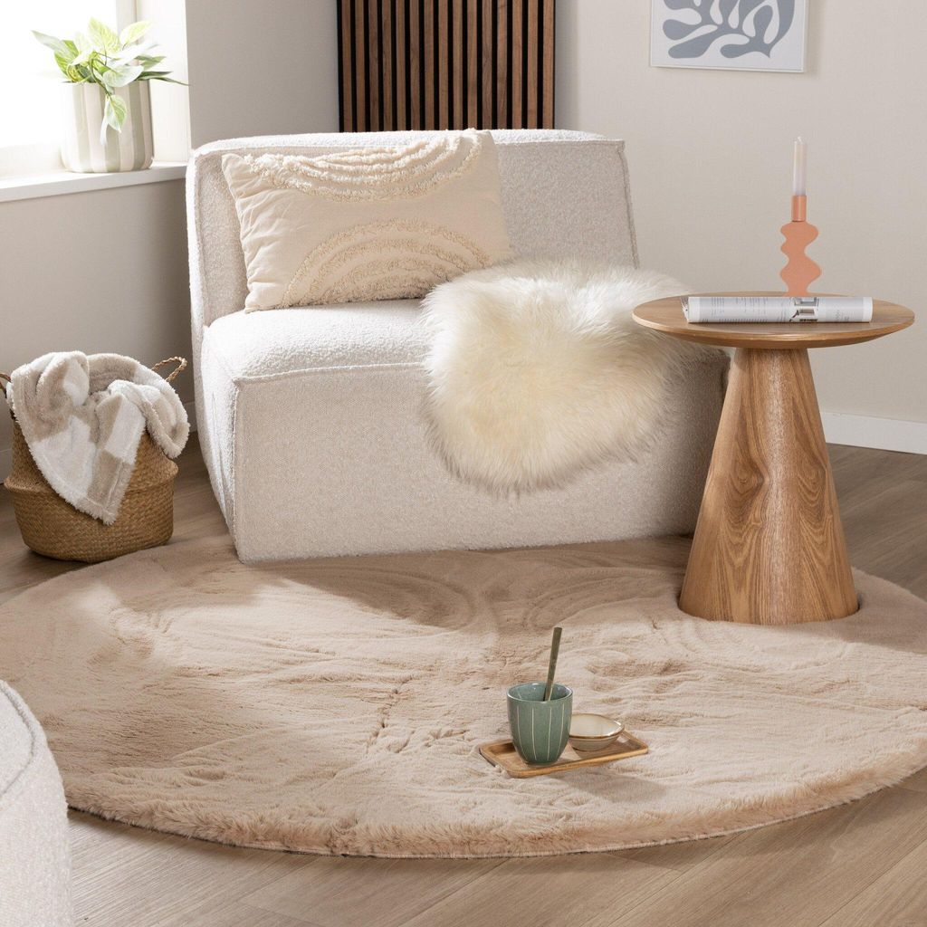 Volero - Hochflor Teppich Rund - Comfy Supreme Beige - Ø 230cm - Wohnzimmer, Kinderzimmer, Schlafzimmer, Flur, Jugendzimmer - Modern, Skandinavisc...