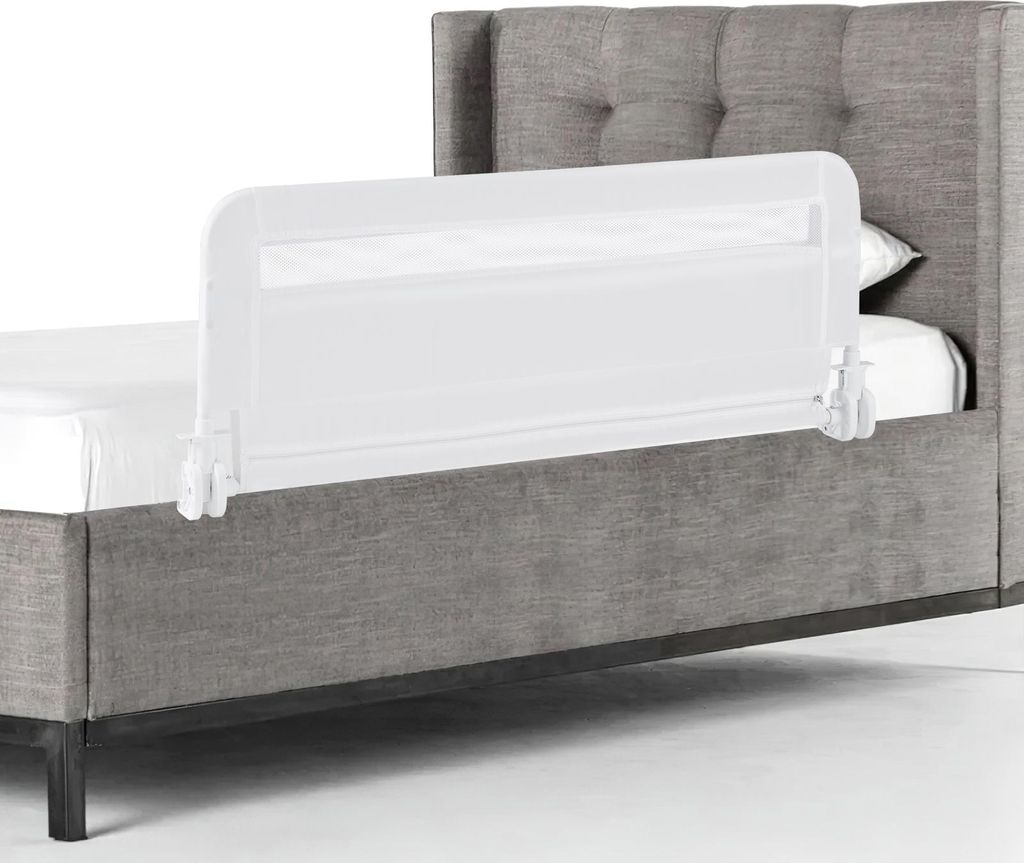 COSTWAY Bettgitter für Kleinkinder, 100x42cm Bettschutzgitter mit Sicherheitsgurt & Bezug, Kinderbettgitter, Rausfallschutz, Weiß