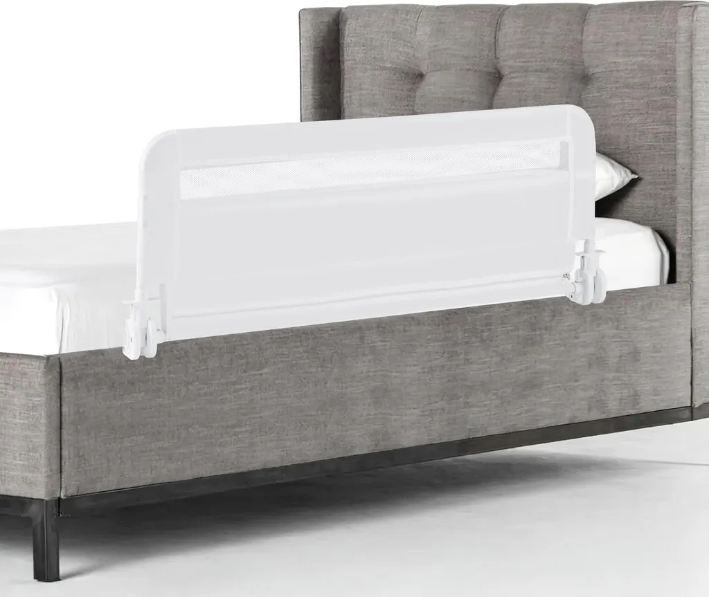 Barrière de lit antichute 100x42cm en tissu blanc doux et sécurisé