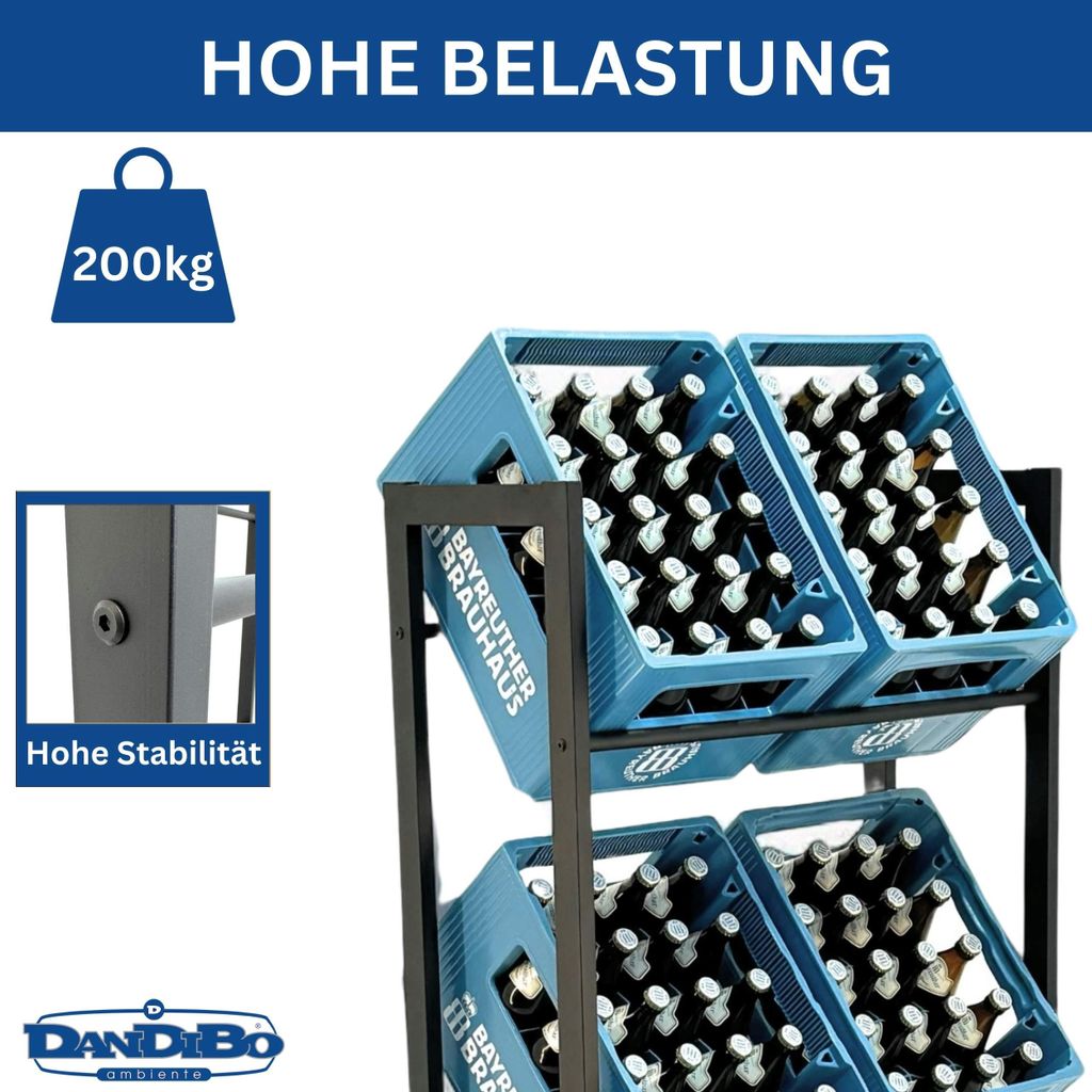 DanDiBo Bierkistenregal 6 Kisten Schwarz Metall Stehend