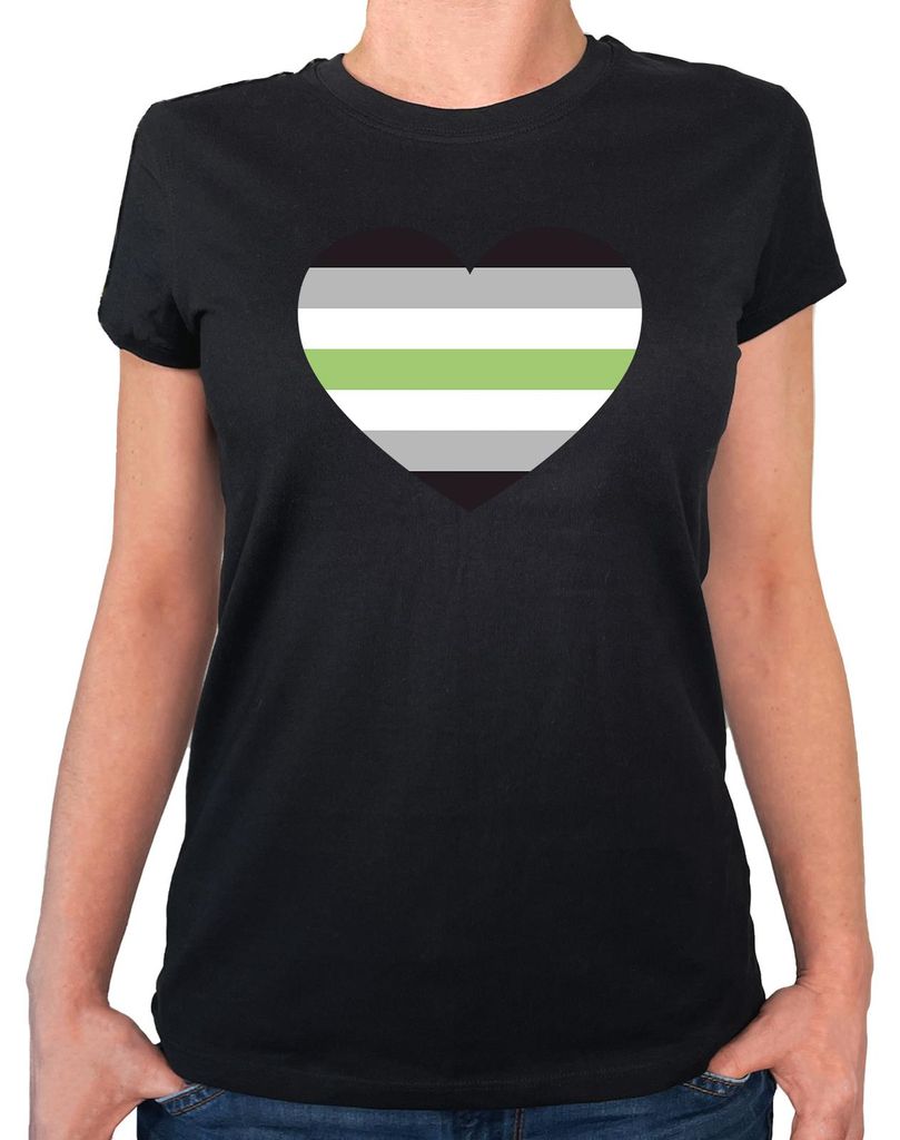 Huuraa Damen T-Shirt Agender Pride Flagge LGBTQ Herz XS Black Bio Baumwolle Fairtrade Damenshirt Geschenkidee
