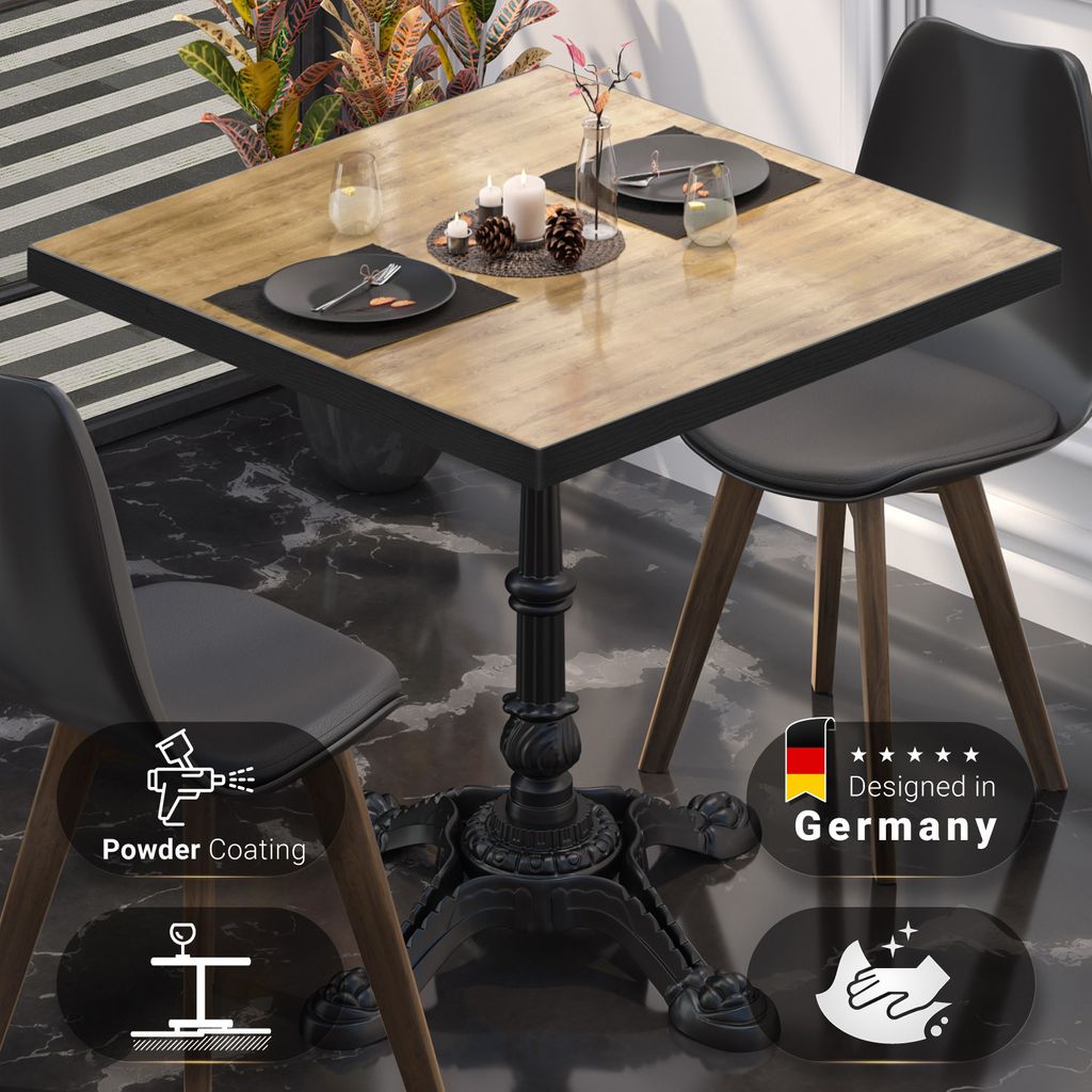 BPR | Bistro Tisch | 60 x 60 x 74,5 cm | Quadratisch | Schwarzer Rand | Eiche / Schwarz | Bistrotisch Gastro Tisch