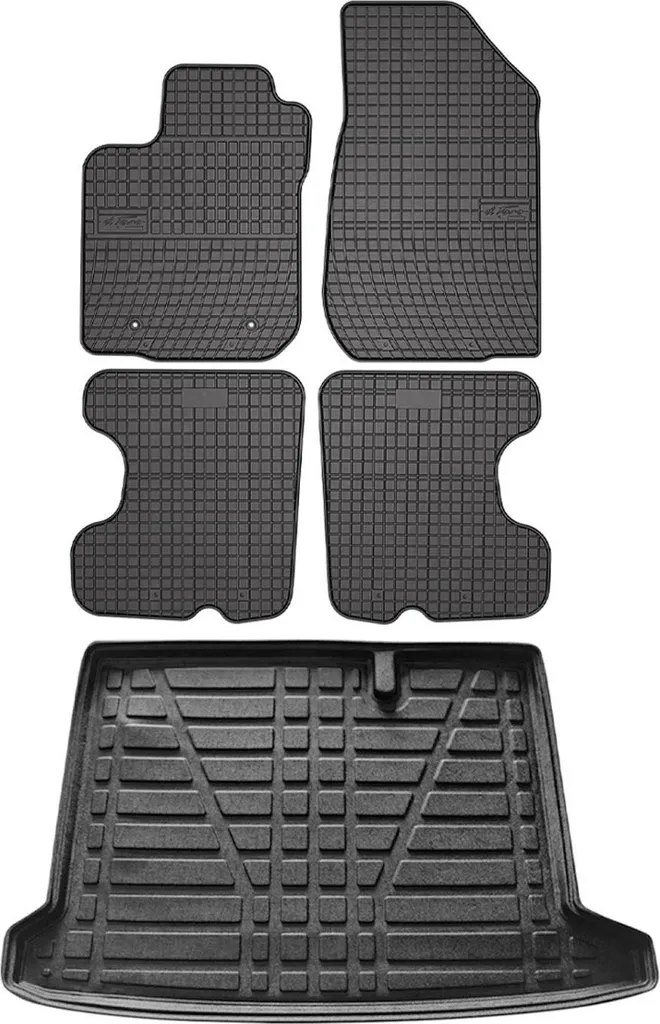 Set di tappetini e rivestimenti per il bagagliaio per Dacia Sandero 2012-2024 in gomma nera 5x - 13