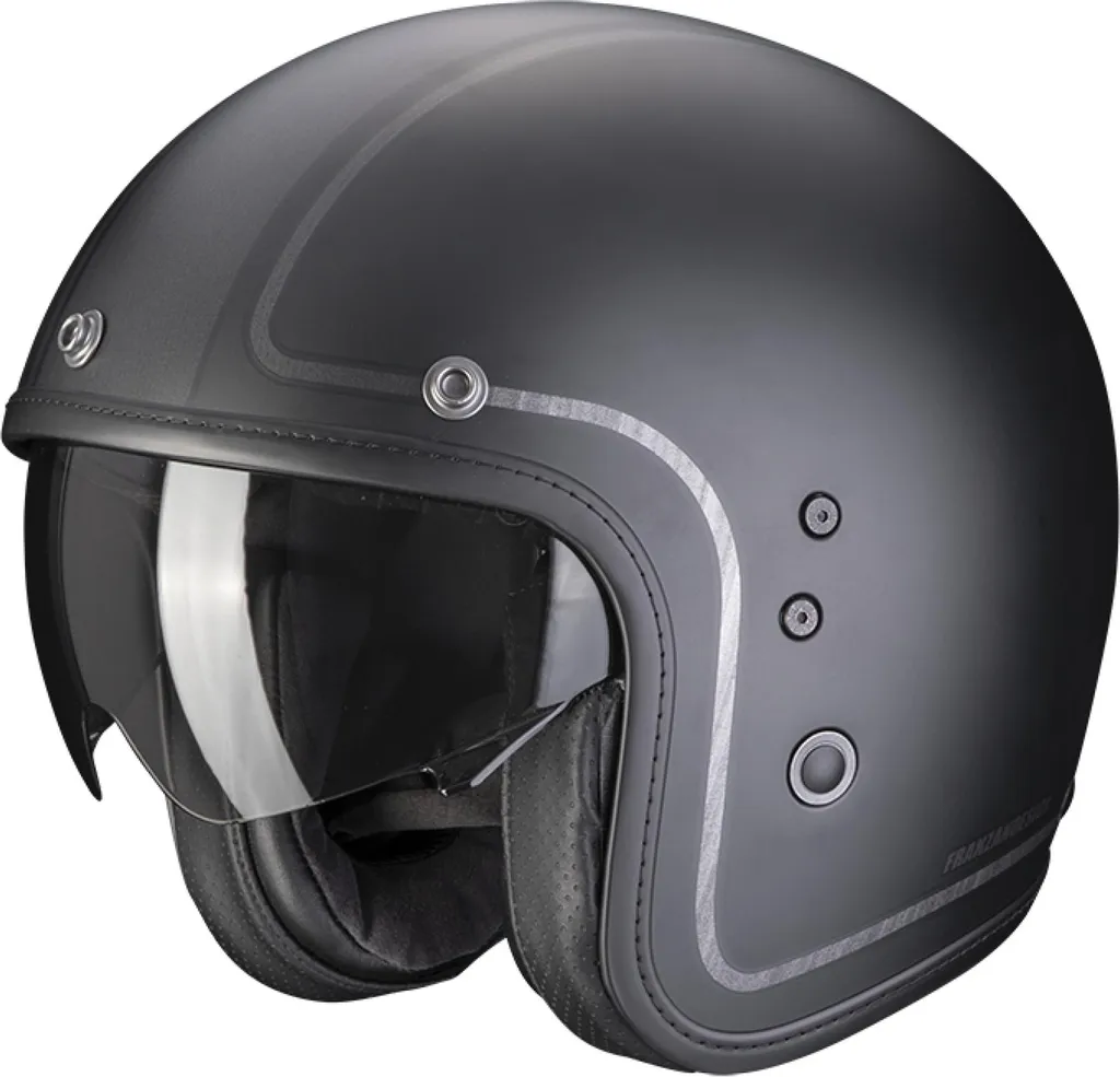 Casque jet Scorpion Belfast Evo Retrol S noir mat argent : confort et sécurité