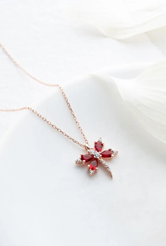 Cadeau Idéal : Collier Libellule Argent 925 et Or rose pour Femme