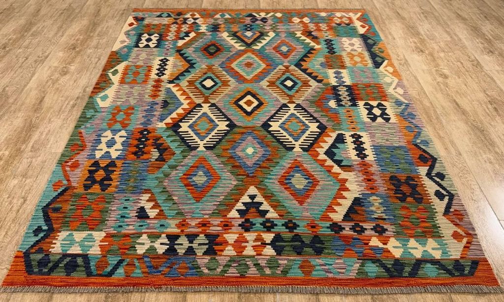 Teppich KELIM ORIGINAL | Farbe: Multi; Größe: 154x197 cm | strapazierfähig und leicht zu reinigen | Wohnzimmer | Schlafzimmer