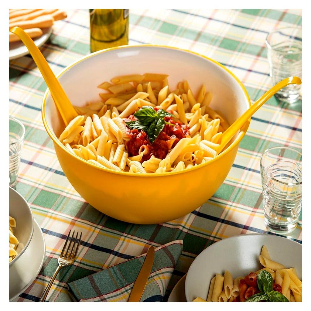 Designschüssel für Pasta und Salat (6,5 Liter), aus Polypropylen mit integrierten antimikrobiellen Mitteln, Italy, Linea Sanaliving, Weiß Gelb