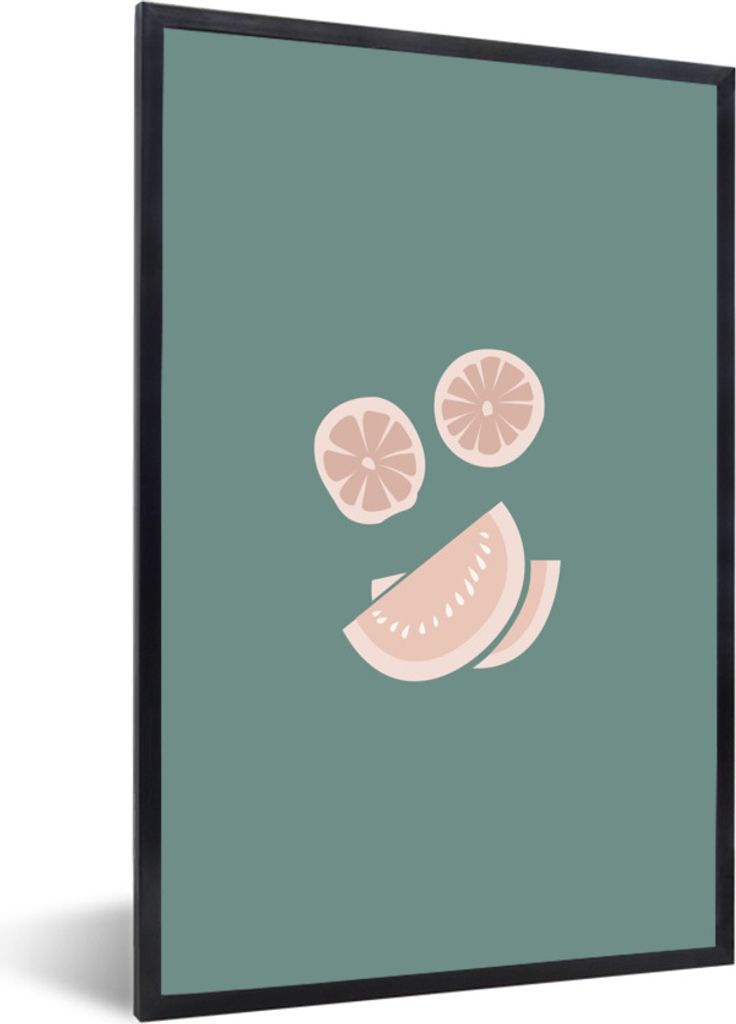 MuchoWow Gerahmtes Poster Sommer - Obst - Pastell 40x60 cm - Poster mit Schwarzem Bilderrahmen Wandposter Rahmen Foto Bilder - Papierdruck - Wand...