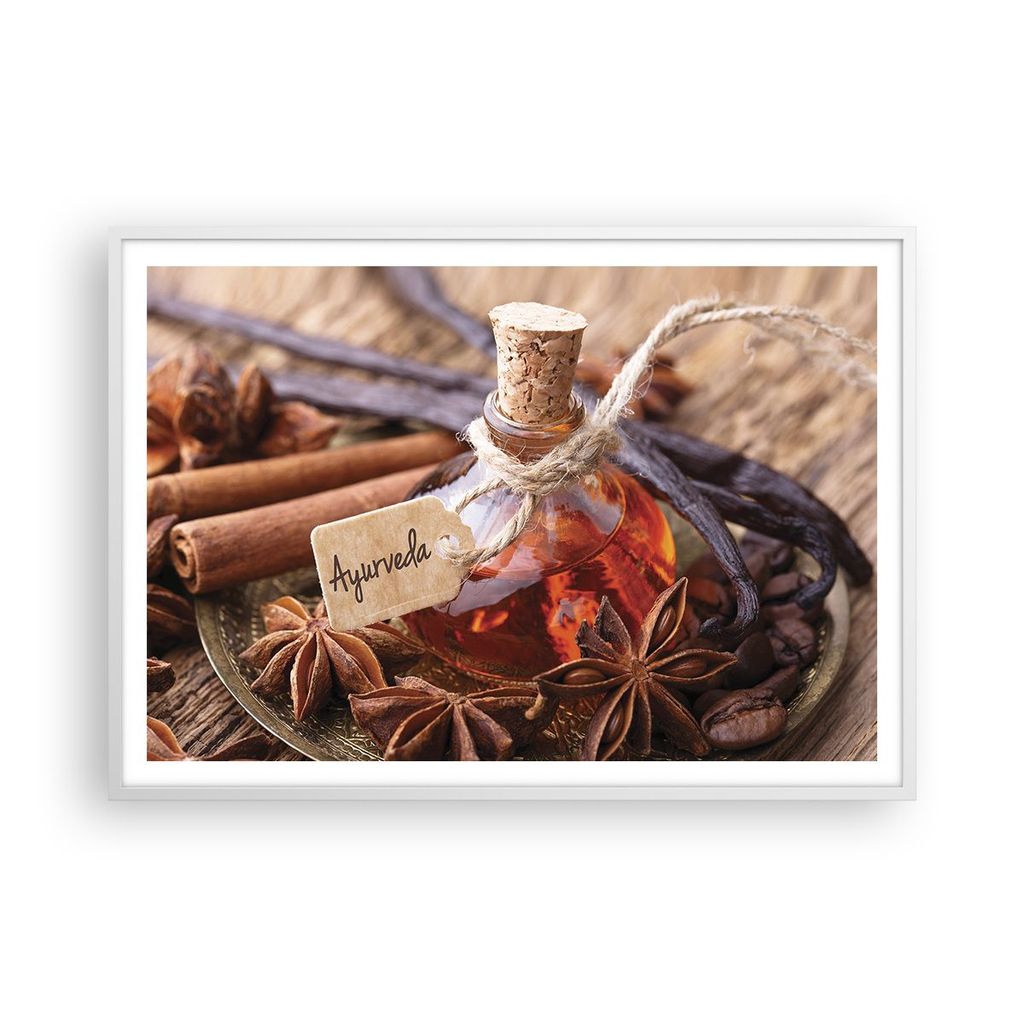 Gerahmtes Poster - Weißer Rahmen - Ayurwenda Anis Vanille - 100x70 cm - Wand Bild - Wanddeko - Wandbilder - Kunstposter - Wandposter - Bilderrahme...