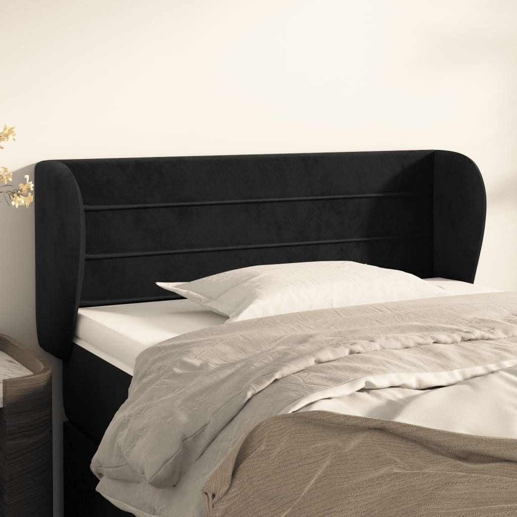 The Living Store Kopfteil mit Ohren Schwarz 93x23x78/88 cm Samt