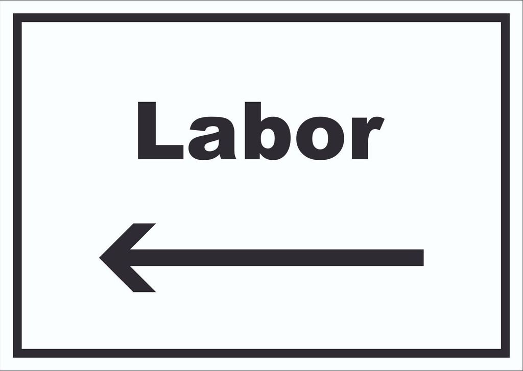 Labor Schild mit Text und Richtungspfeil links untersuchen forschen waagerecht A0 (841x1189mm)
