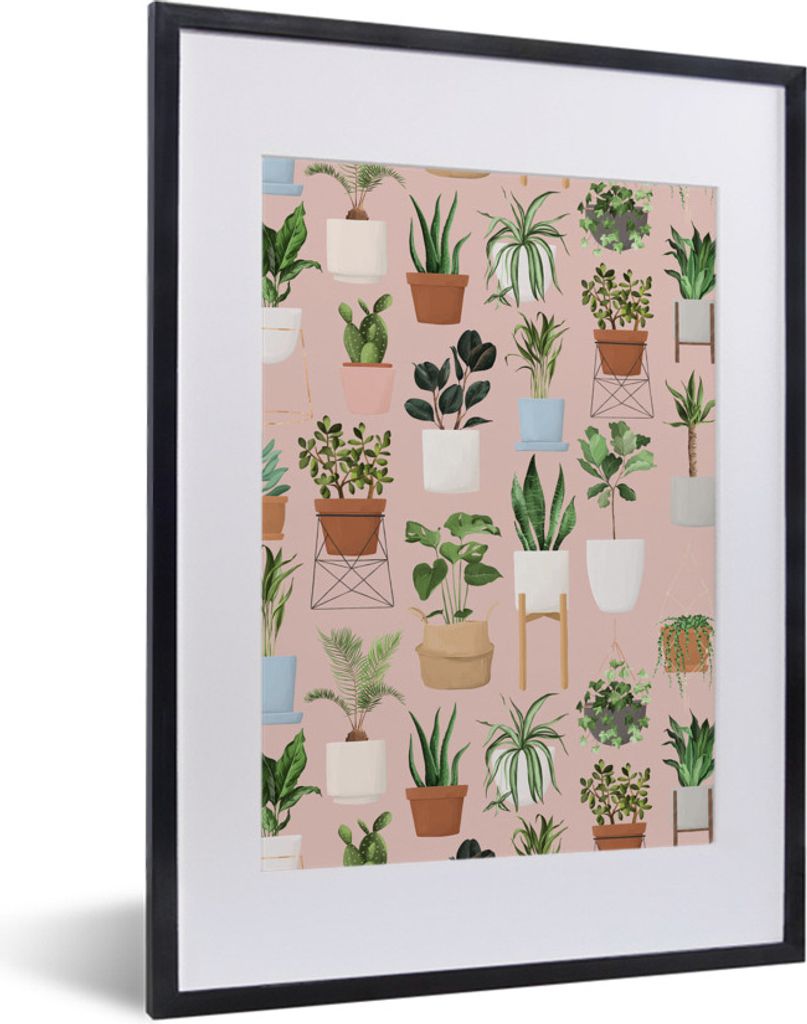 MuchoWow MuchoWow Gerahmtes Poster Pflanzen - Monstera - Kaktus - Palme 30x40 cm - Poster mit zchwarzem Bilderrahmen - Wandposter Schlafzimmer