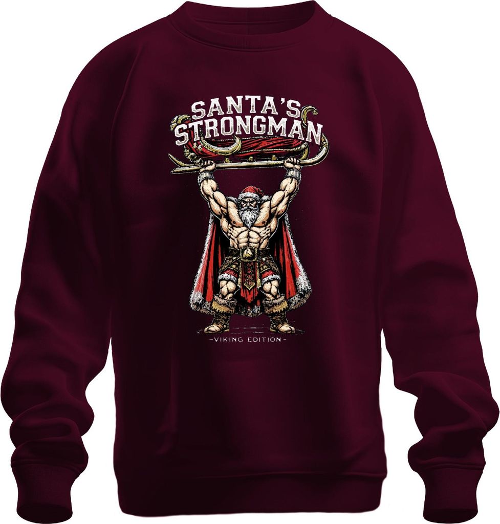 Santa's Strongman Weihnachtsmann Wikinger Geschenk Fitness Retro Uni Sweatshirt Pullover, Burgundy, 3XL