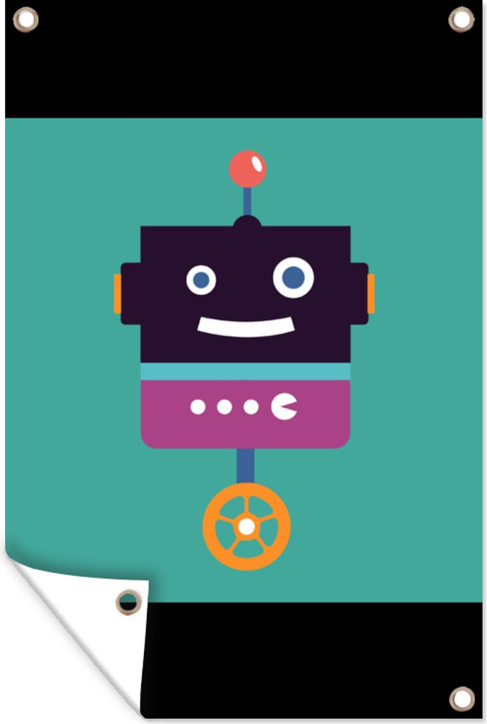 MuchoWow 60x90 cm Outdoor-Poster Gartendeko Sichtschutz Garten Poster für den Garten Roboter - Rad - Lila - Grün - Jungen - Kinder