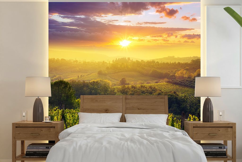 MuchoWow Fototapete für Wohnzimmer oder Schlafzimmer Wandtapete Vinyl Motivtapete Toskana - Italien - Weinreben - 240x240 cm - Schlafzimmer-Tapete
