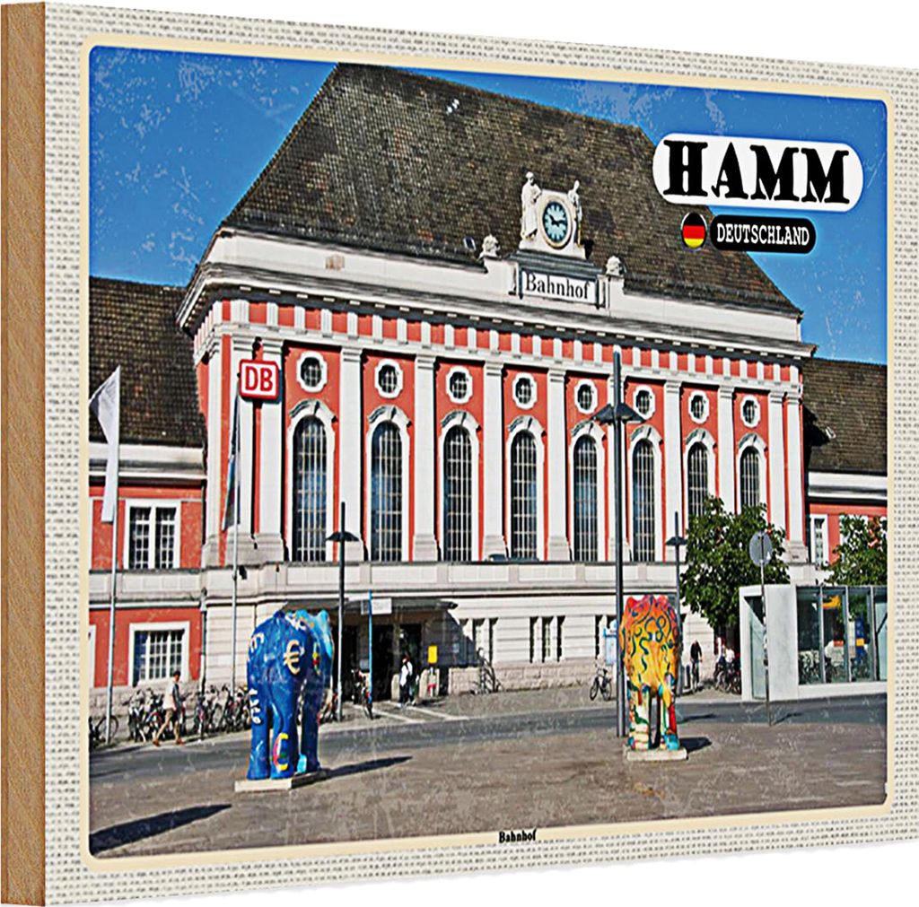 Holzschild Städte Hamm Bahnhof Skulpturen 30x20cm