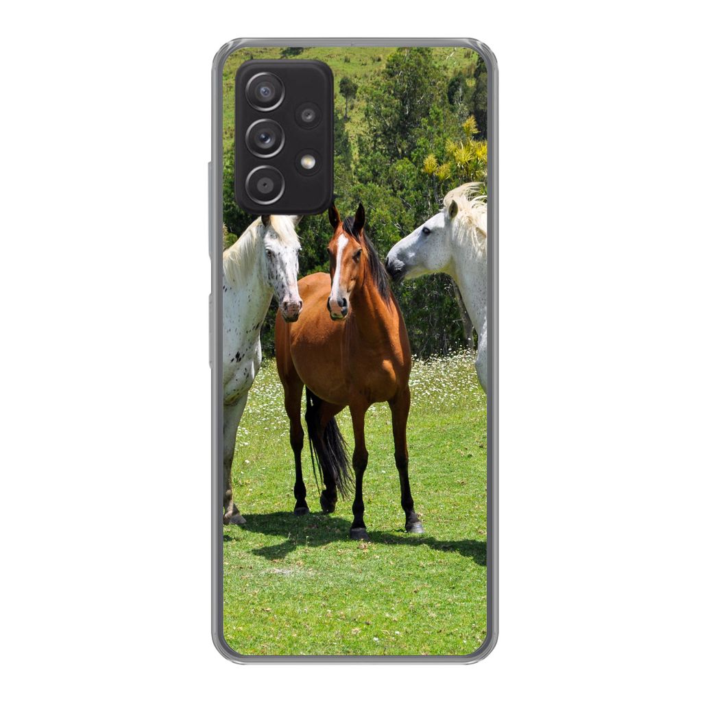 MuchoWow Handyhülle Schutzhülle Hülle für Samsung galaxy a73 Pferde - Baum - Schatten Silikon Softcase Handy Hülle - Handyhülle
