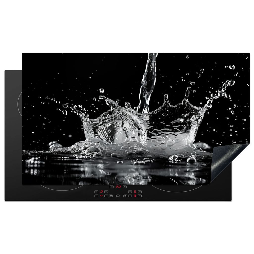 KitchenYeah Herdabdeckplatte Wasser - Spritzwasser - Schwarz , 89x51cm, Küche Deko, Glaskeramikkochfeld Herdabdeckung, Abdeckplatte fùr Kochfeld