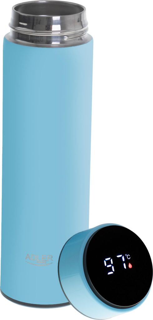 ADLER EUROPE AD4506BL Thermosbecher, Thermoskanne für Kaffee und Tee, 473 ml, Temperaturanzeige, Kaffeesatzabscheider, drehbare Wand, bis zu 8 Stu...