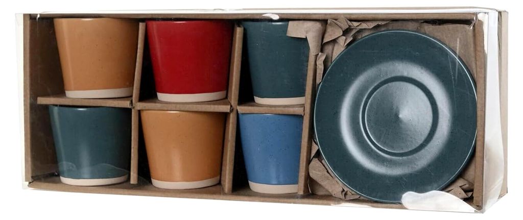 Kaffeetassen-Set 6 Stück, 14x14x2 cm, 180 ml, grün marmoriert