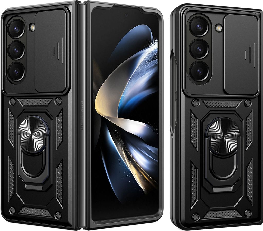 Outdoor Panzerhülle für Samsung Galaxy Z Fold 6 | Schutzhülle mit Kameraschutz, Ringhalter Schwarz