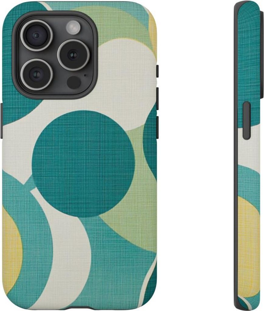 Retro Kreise in Türkis und Gelb – Hülle Kompatibel mit iPhone 15 Pro
