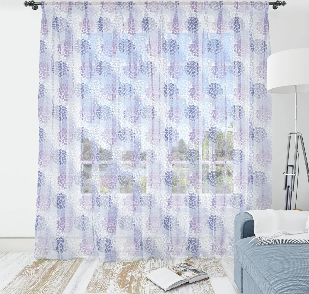 ABAKUHAUS Arazzo floreale, illustrazione di graziosi fiori di ortensia, tessuto satinato setoso per soggiorno e camera da letto, 210 cm x 274 cm, blu cielo malva lavanda