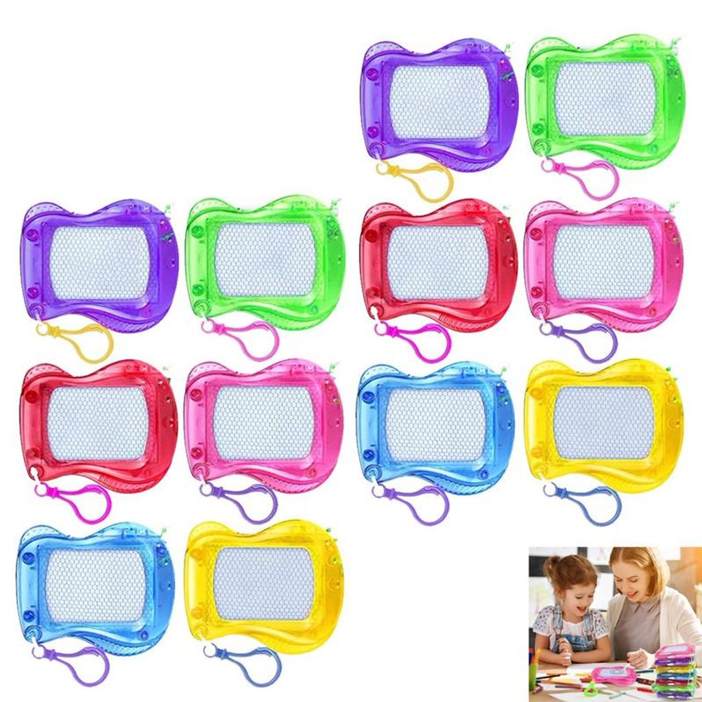 Mini Maltafel Set 12er, Magnetische Zaubertafeln mit Schlüsselanhänger, Kindergeburtstag Mitgebsel, Partygeschenke, Lernspielzeug
