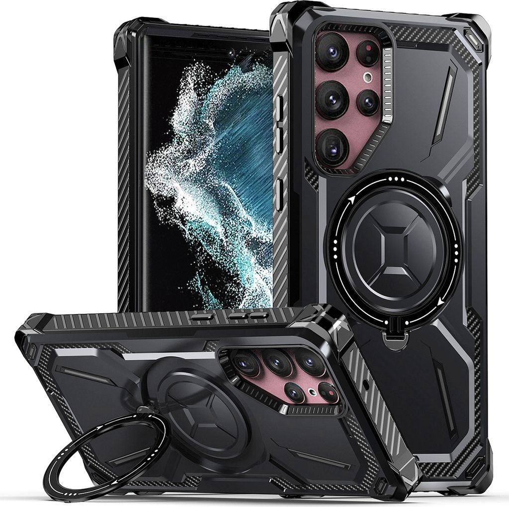 Schutzhülle für Samsung Galaxy S21 Ultra 5G Magnetisches Kickstand Hülle, Kompatibel mit Magsafe Ladegerät Schwarz