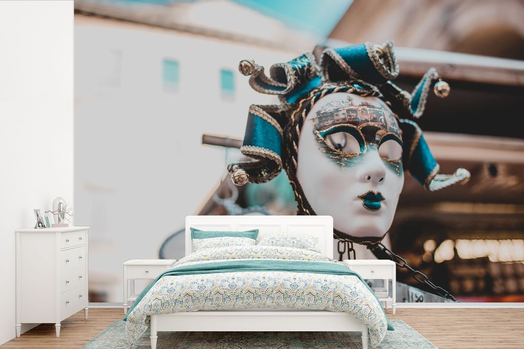 MuchoWow Fototapete für Wohnzimmer oder Schlafzimmer Wandtapete Vinyl Motivtapete Karnevalsmaske - Italien - Venedig - 360x240 cm - Vinyl-Tapete