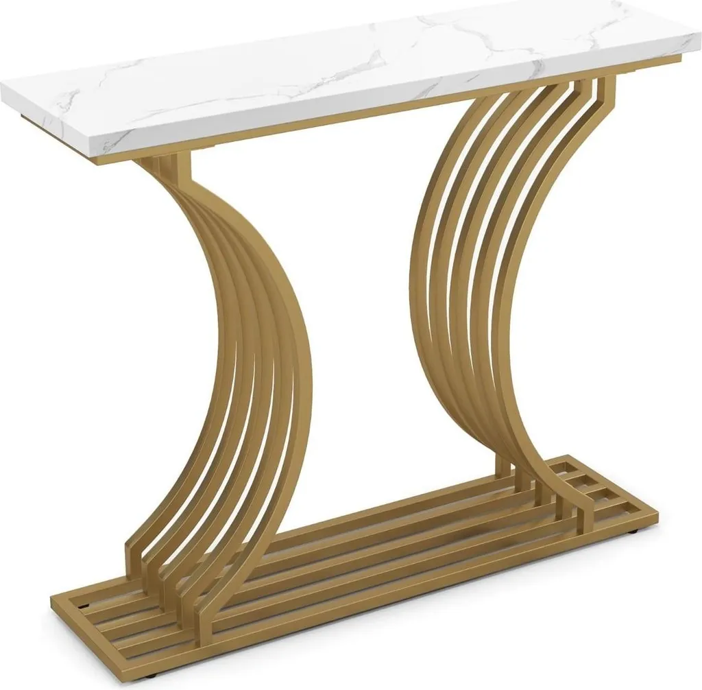 Console effet marbre blanc et métal noir - Table d'appoint L100cm Marais