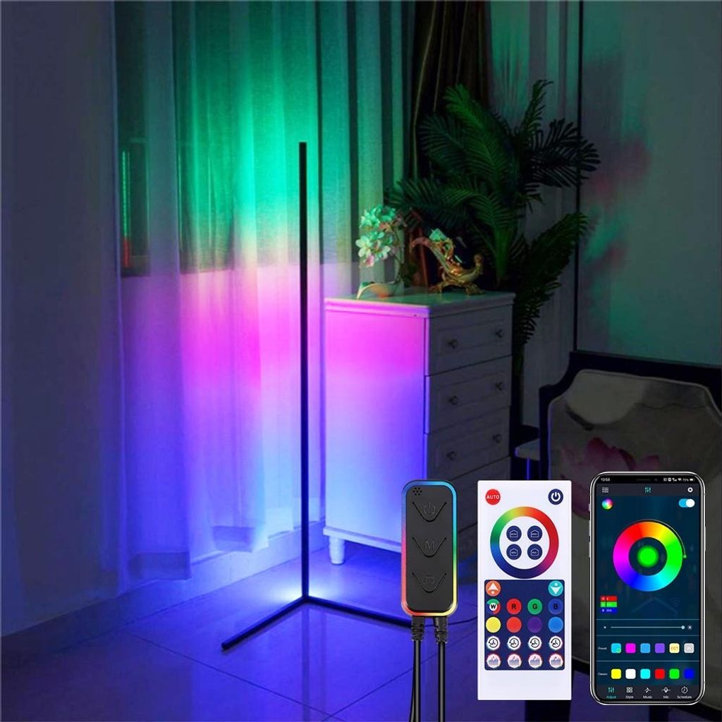 LED Stehlampe 20W,Dimmbar RGB-Eck-Standleuchte,Timer,Musik-Sync Leselampe mit Fernbedienung,USB Modern Stehleuchte für Wohnzimmer,Schlaf...