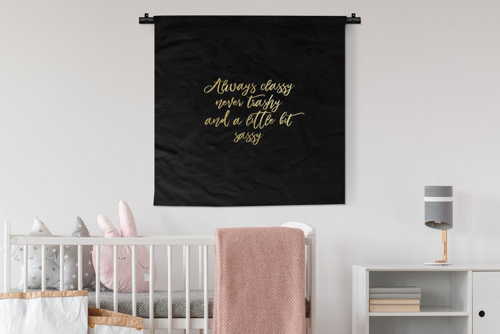 MuchoWow Wandteppich Wandbehang Zitate - Gold - Briefe 90x90 cm Tapisserie Dekoration Wandtuch - Wandaufhänger