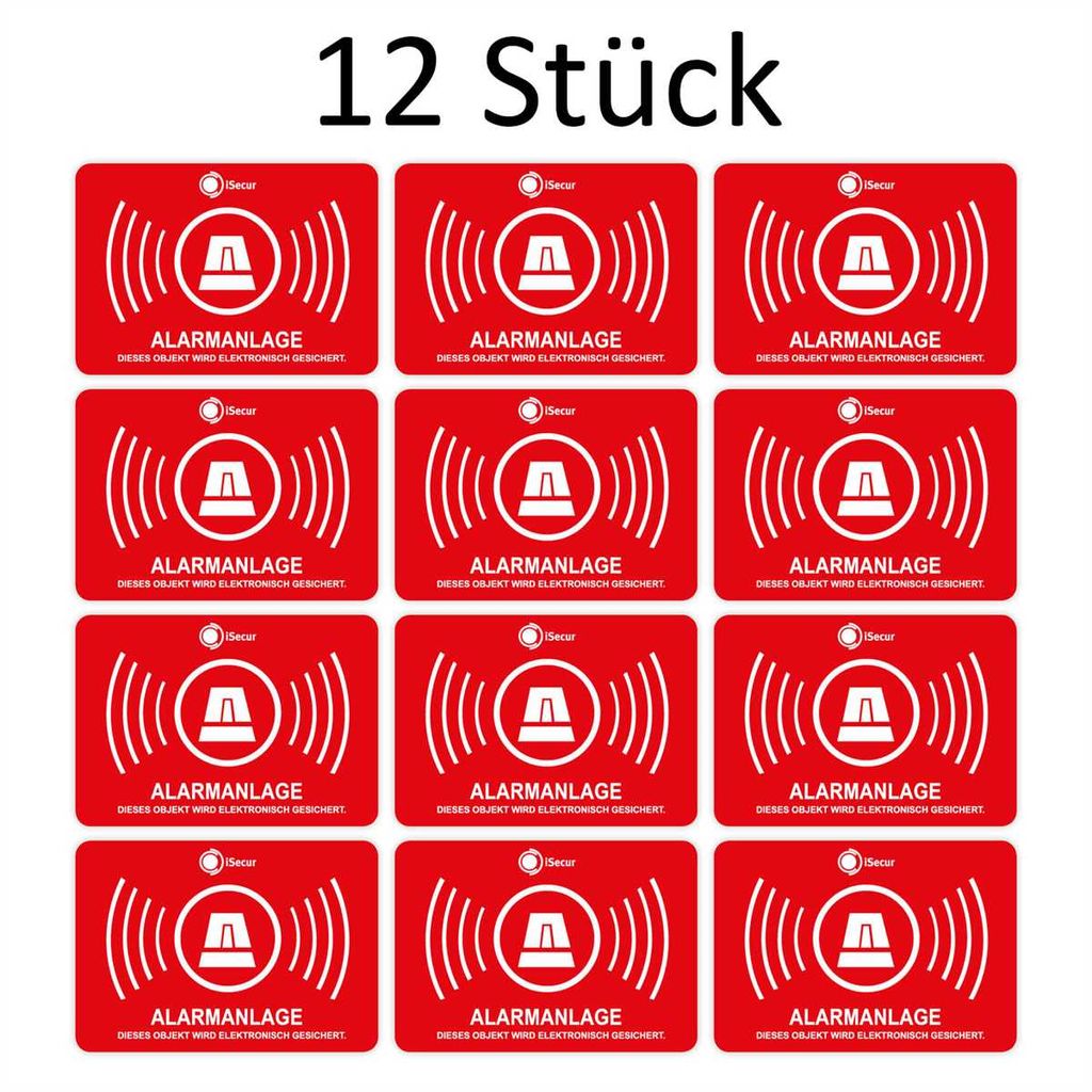 12 Alarmgesichert Aufkleber I 5x3 cm außenklebend UV + wetterfest I Hinweis Achtung Alarm-Anlage für Fenster-Scheibe Tür Gebäude Objekt Garage ...