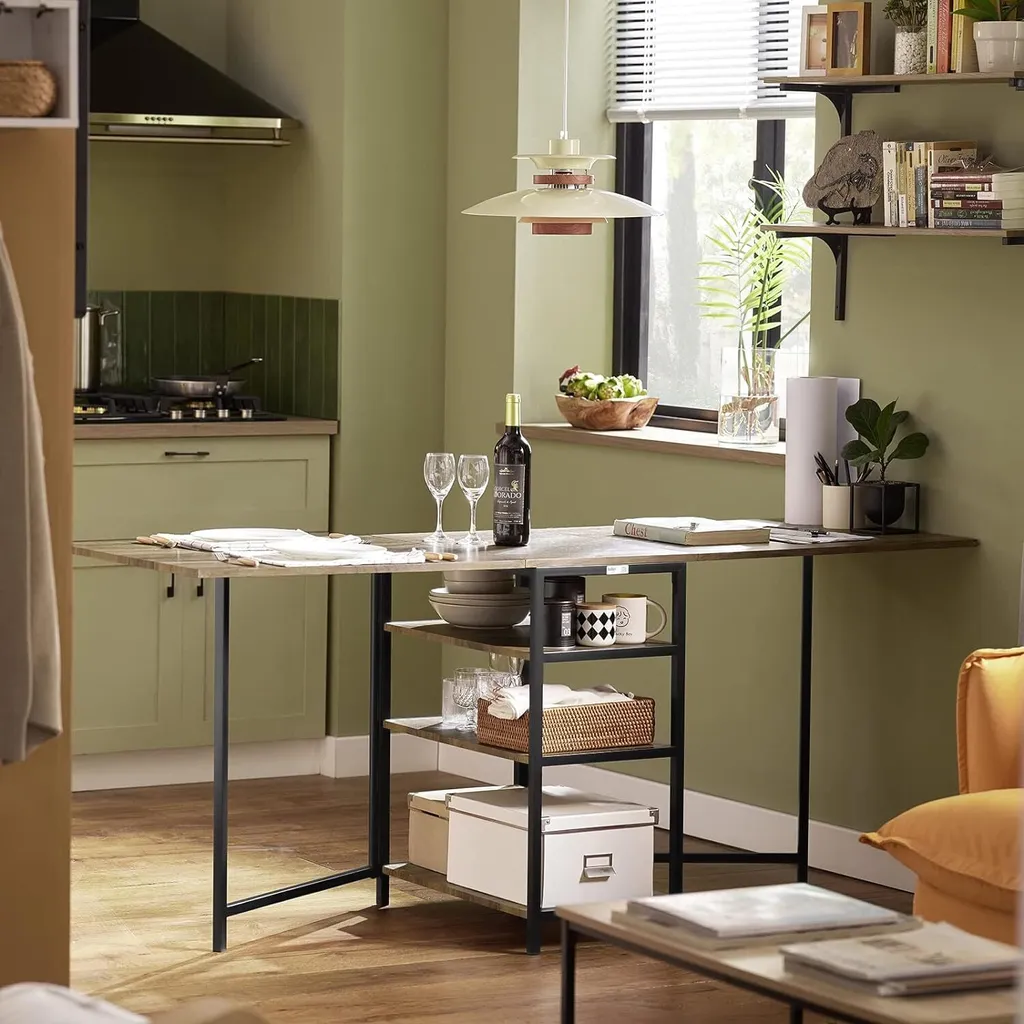Table de repas pliante 180cm modulable avec 3 étagères de stockage gris