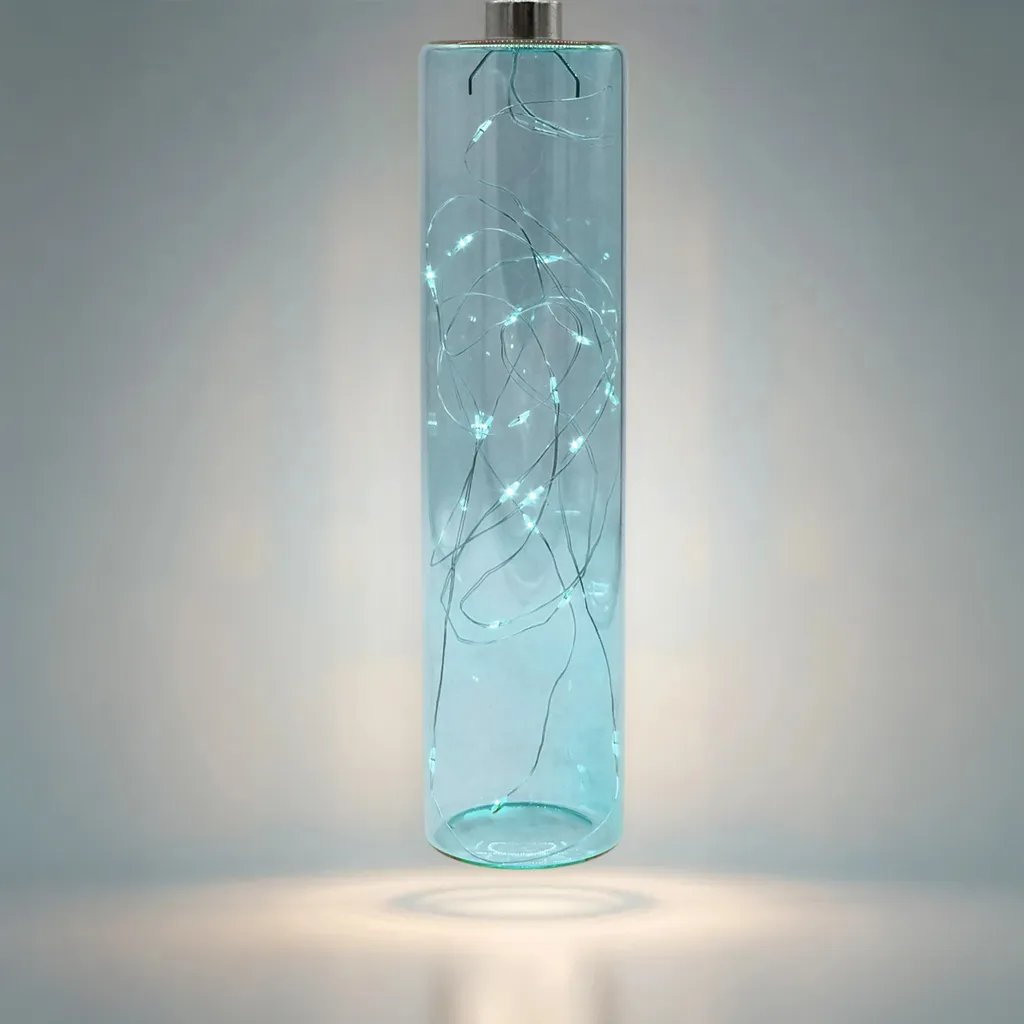 Cilindro LED con Timer Vetro Aqua Spa 24x6cm - Arredo Sospeso 20 Luci