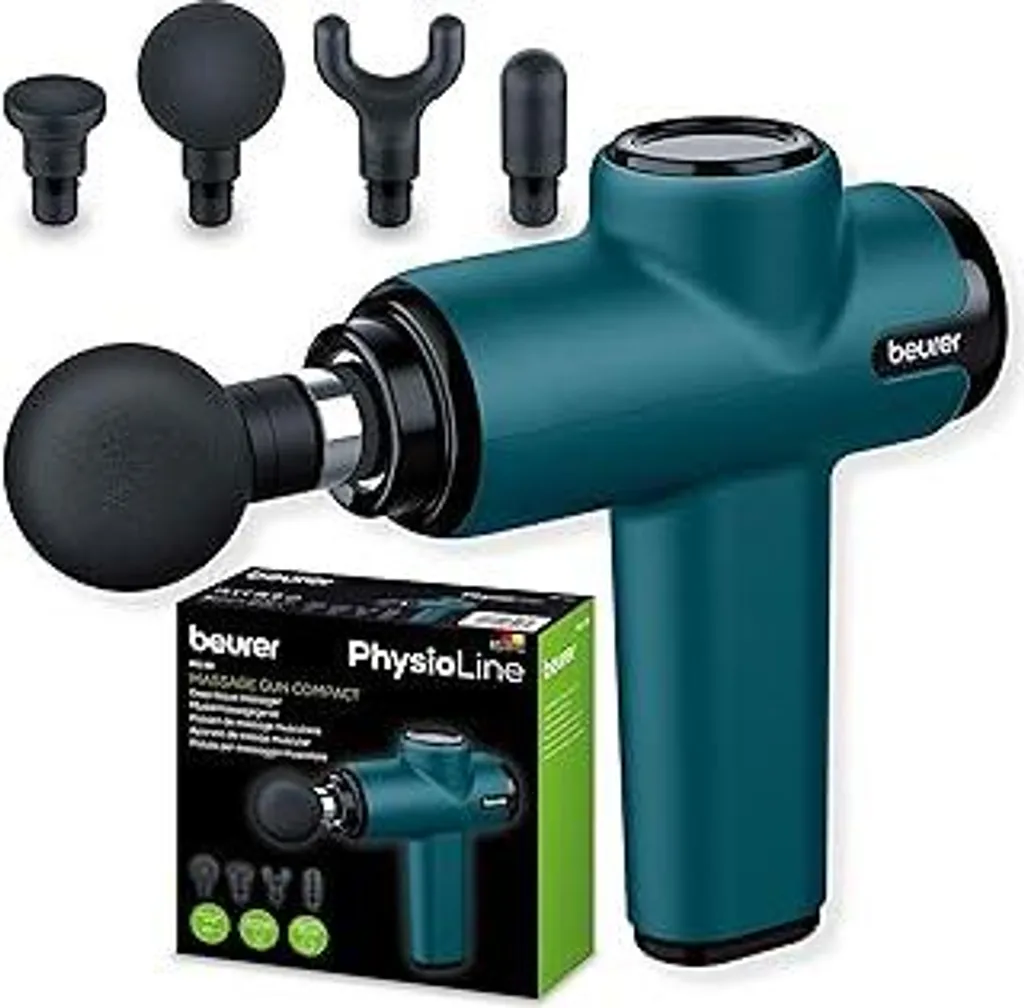 Pistola per massaggi Beurer MG 99, pratica pistola per massaggi con 4 accessori, potente massaggio dei punti trigger, allevia le tensioni, massaggiatore muscolare compatto con 5 livelli di intensità e batteria ricaricabile - 1