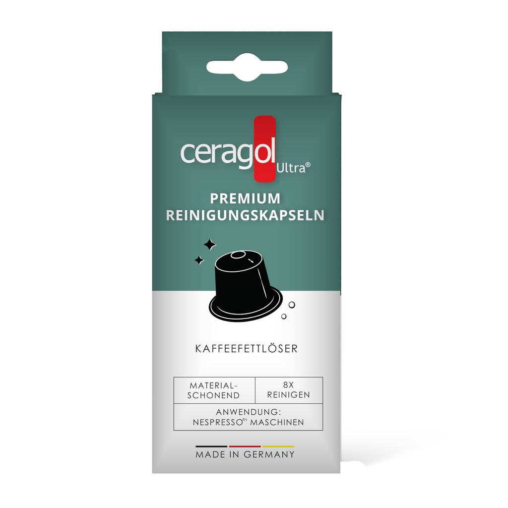 ceragol ultra Premium Reinigungskapseln für Nespresso Kaffeemaschinen, 8 Stück - entfernt Kaffeefett und Bitterstoffe